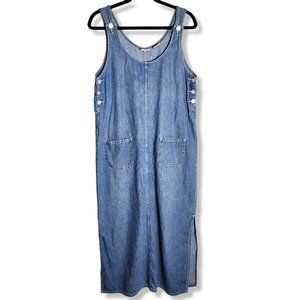 Vintage Sport Womens Jean Jumper Dress Medium Blue Denim 100% Cotton Side Slit